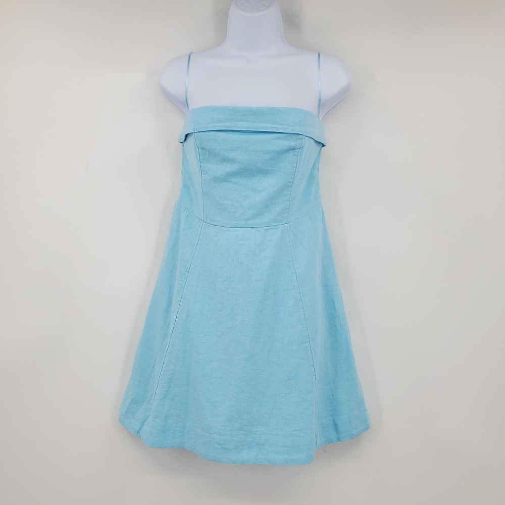 Abercrombie & Fitch Blue Linen Blend Smocked Back Mini Dress Medium NWT Preppy